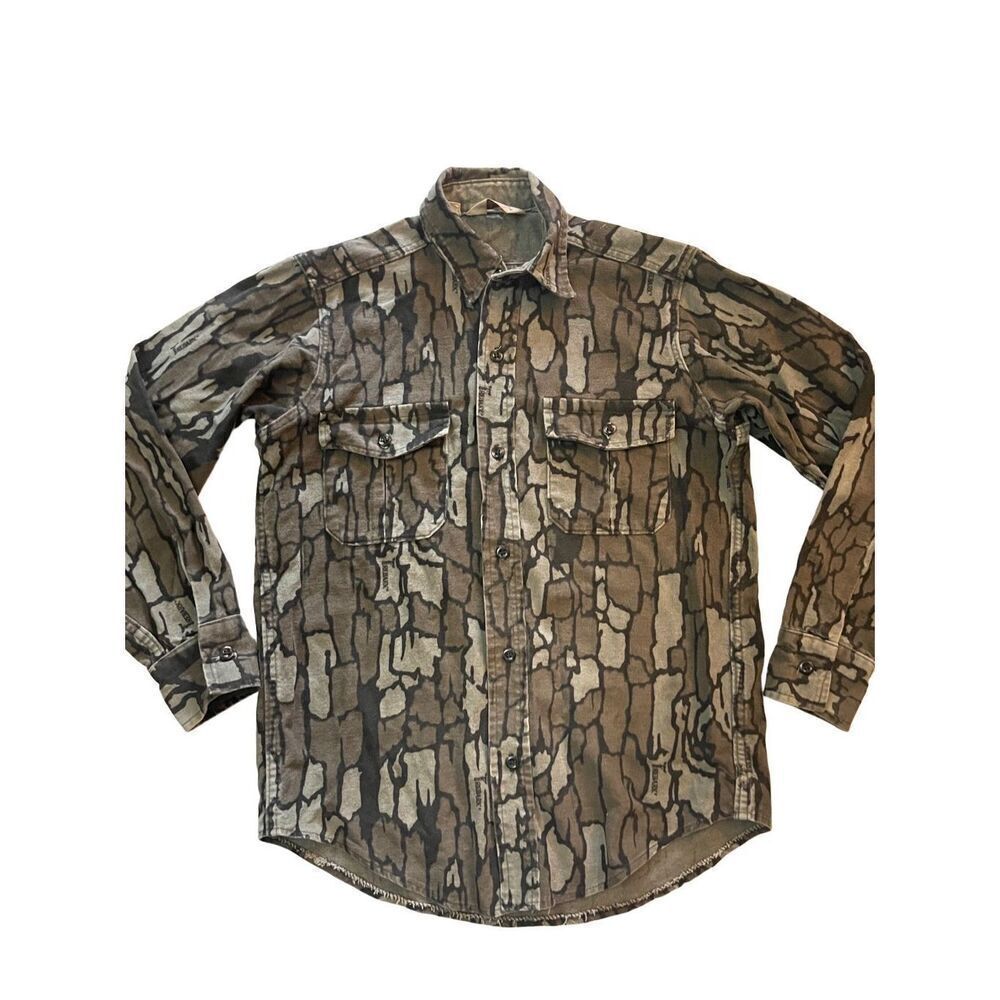CABELA’S REBARK CAMOUFLAGE LONG SLEEVE BUTTON UP SHIRT BROWN MENS SIZE MEDIUM